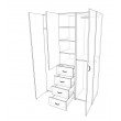 Wardrobe with 3 single doors hanging space, shelves and drawers